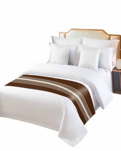 Brown Beige Striped Bed Runner for Twin Size, Farmhouse Hotel Bed Scarf, Modern Farmhouse Retro Lines Decorative Beds Throws of Foot Bedding Runners & Scarves for Bedroom Wedding Room, 71 x 20 Inch - color: Saddlebrown Beige, size: 71 x 20 Inch