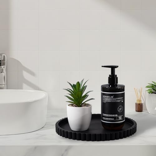 Round Bathroom Tray Perfume Organizer Coffee Table Decor, 9" Black - color: Black, size: 9"