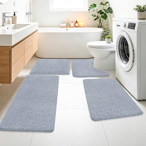 Bathroom Rugs Non Slip 24"x16" Soft Absorbent Bath Mat, Blue Grey - color: Blue Grey, size: 24" x 16" (Rectangular)