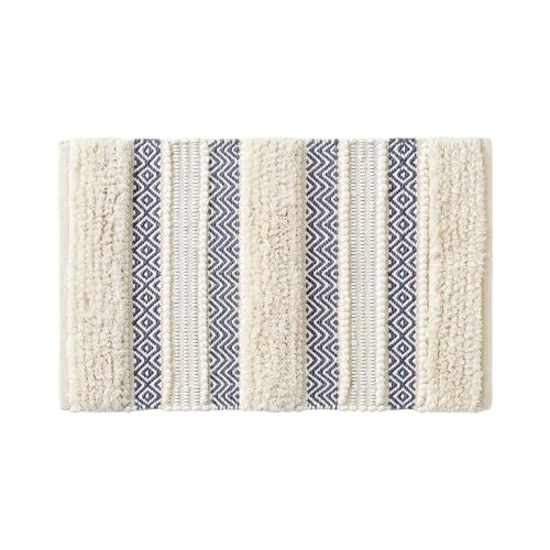 INK+IVY Asher Non-Slip Bath Rug Absorbent Quick Dry Striped, 20 x 32, Navy - color: Navy, size: 1'8" x 2'8" (Rectangular)