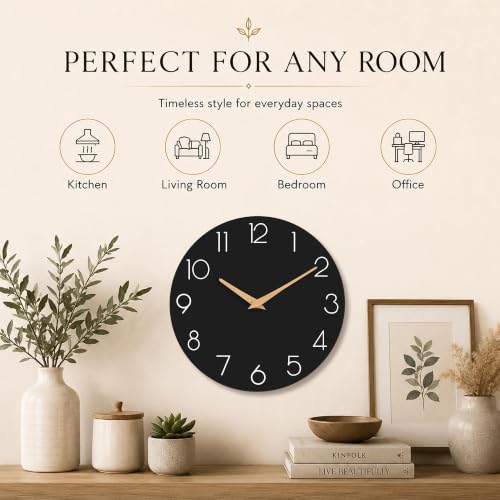 cicininc 16 Inch Battery Operated Wall Clock, Silent Analog, Black - color: C_black, size: 16"