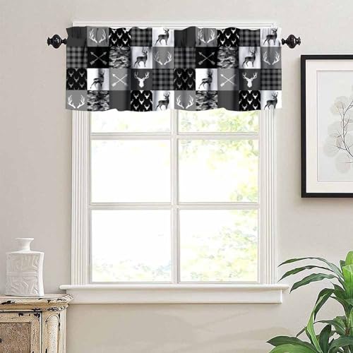 Grey Camouflage Valance Curtain, Rustic Cabin Farmhouse Deer Antlers Arrow Vintage Country Hunting Wildlife Black Camo Print Short Window Valance for Living Room Bedroom, 54x18inch - color: Deer-2