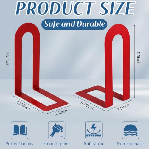 Chunful 6 Pcs Red Metal BookEnds Shelves, 7.5 x 5.75 x 3.5 in - color: Red, size: 7.5*5.75*3.5inch