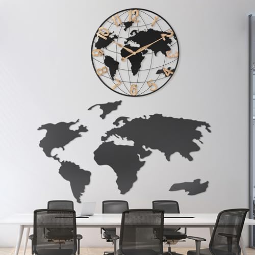 Pytha Sight 30 Inch Large Extra Giant Oversized Arabic World Map Wall Clock - color: Black Arabic, size: 30 inch