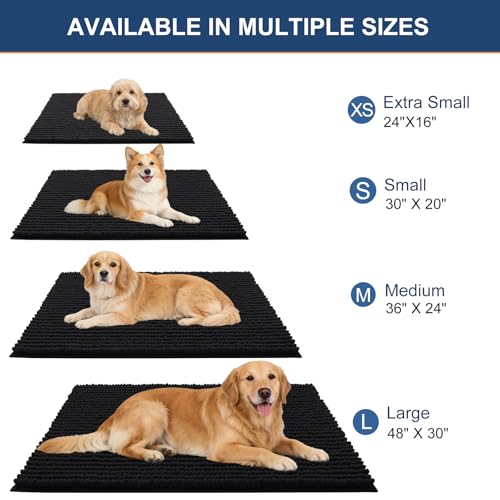 OLANLY Dog Door Mat for Muddy Paws 24x16, Extra Absorbent Chenille Mud Mat - color: Black, size: 24" X 16"