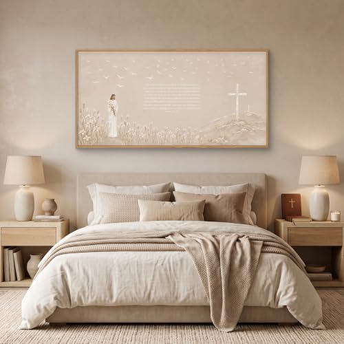 Christian Jesus Bible Verse Framed Canvas Wall Art Set-40"x20"x1 - color: Neutral Jesus Bible Verse Wall Art, size: 40"L x 20"W