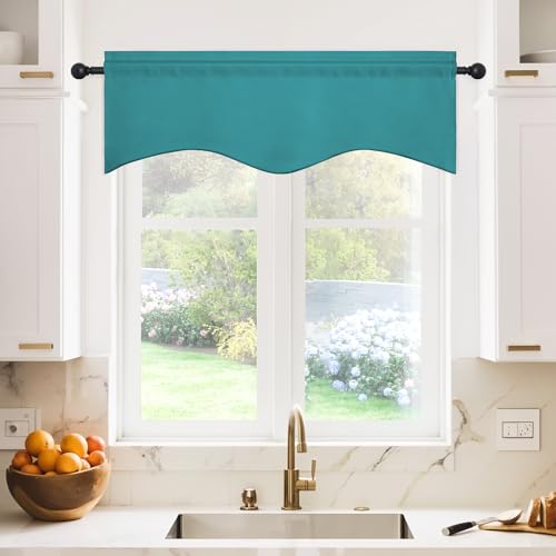 NICETOWN 2 Panels Peacock Teal Kitchen Valances for Window, 42W x 18L - color: Peacock Teal, size: 42"W x 18"L (Pack of 2)