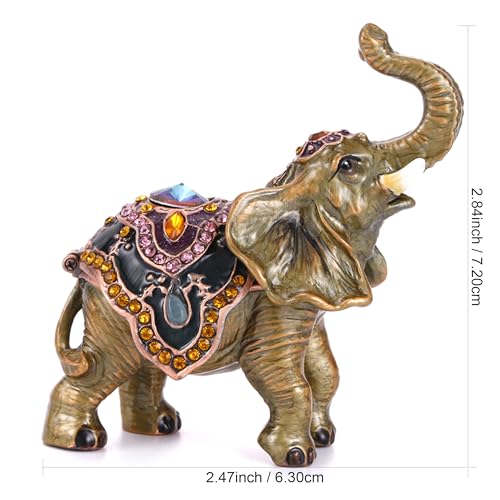 Hand Painted Enameled Lucky Elephant Trinket Box, Hinged Unique Mini Ring Necklace Jewelry Organizer, Classical Bejeweled Storage, Figurine Collectible Keepsake Home Decor (Elephant-1) - color: Elephant-1