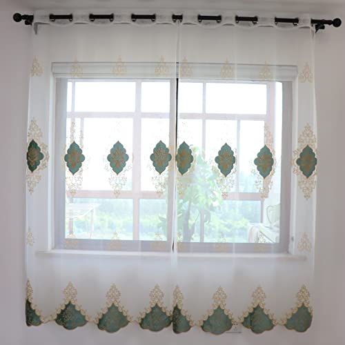 SLOW SOUL 2 Panels European Luxury Curtains Velvet Embroidered Tulle for Living Room Kitchen Bedroom Sheer Curtain with Grommet Light Green 50W X 90L inch - color: Lightgreen/Grommets, size: 50"W x 90"L (Pack of 2)