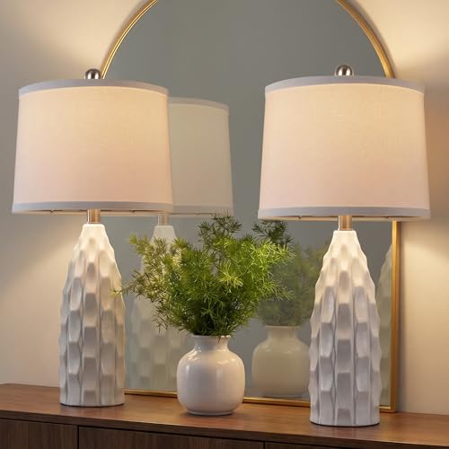 WIHTU 24'' Modern Ceramic Table Lamps Set of 2, White Lamps for Bedroom - color: White