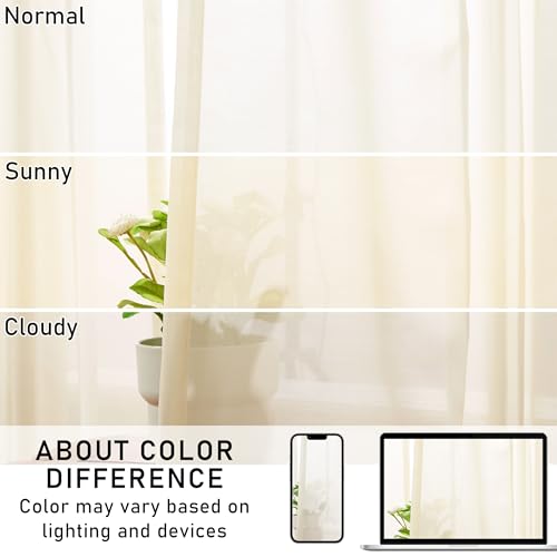WEST LAKE Extra Large Cream French Pleated Sheer Curtains 120 Inches Long - color: Egret Ivory, size: 58"W x 120"L (Pack of 2)