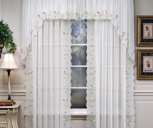 Today's Curtain,Vineyard 3-D Appliqué,Swagger 63", White, 90" W x 63" L - color: White, size: 90"W x 63"L (Pack of 1)
