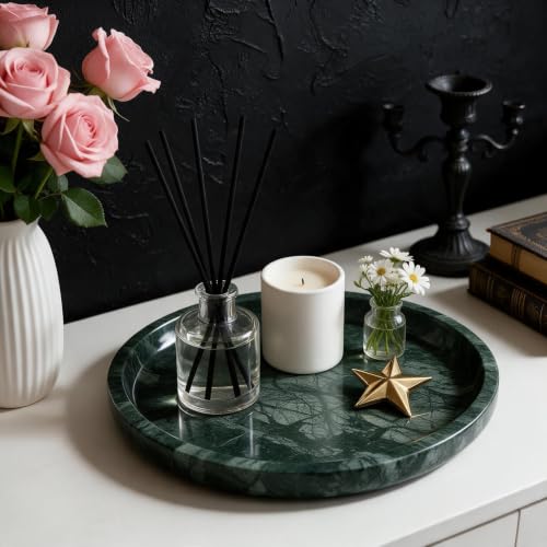 Marble Round Vanity Tray, Natural Polished Serving Tray - color: Indian Green