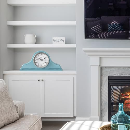 Mantel Clock for Fireplace, Teal Wooden Farmhouse Silent Mantle Clock - color: Teal