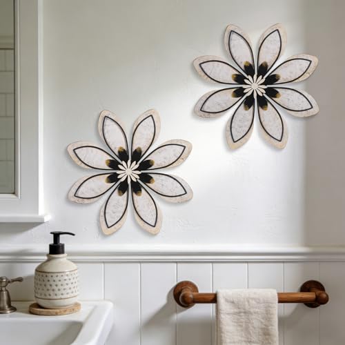Newinhome Metal Wall Art Decor Flower Set of 2 - color: 2 Pcs white-black flower