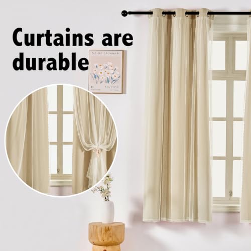 indistar Home Blackout Curtains Double Layer Solid Sheer Grommet Top Window Curtain Panel Pair, 35Wx63L,Cream - color: Cream, size: 35"W x 63"L (Pack of 2)