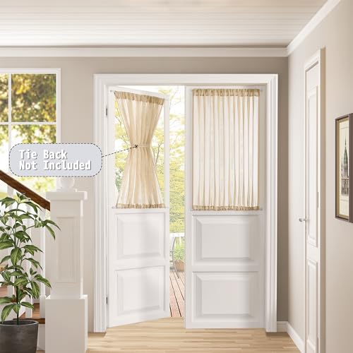 Tollpiz Small Sheer Door Curtain Closet Linen Textured Curtain Sheers Doorway Light Filtering Voile French Door Rod Pocket Curtains Patio Glass Doors, 25 x 40 inches Long, Beige, 1 Panel - color: Beige, size: 25"W x 40"L (Pack of 1)