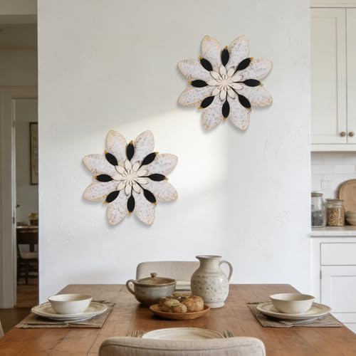 Newinhome 2 Pieces Flower Wall Decor Metal Art - color: 2 Pcs gray-white flower