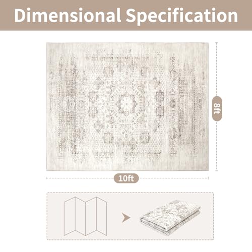 8x10 Boho Washable Area Rug for Living Room,Bedroom,Dining Room-Beige Brown - color: Brown-faint-yellow, size: 8' x 10' (Rectangular)