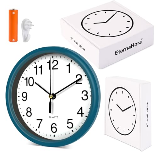 Silent Wall Clock Non Ticking, 6 Inch Wall Clocks Battery Operated, Small Analog Clock for Bedroom Home Office Kitchen Bathroom School, Easy to Read(Blue) - color: Blue