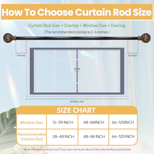 Brown Curtain Rod 28-48 Inch Heavy Duty Branch Leaf Finial - color: Brown, size: 28-48"