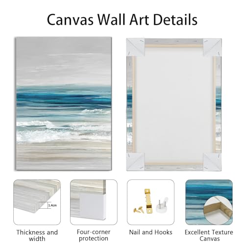 WENGTIAO 3Pcs Abstract Blue Beach Ocean Canvas Wall Art Paintings 16"x24" - color: Abstract Blue Ocean, size: 16"x24"x3Pcs