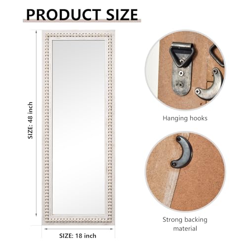 Rustic Full Length Mirror,18x48" Wood Bathroom Vanity Full Body Wall Mirror - color: White, size: 48"L x 18"W