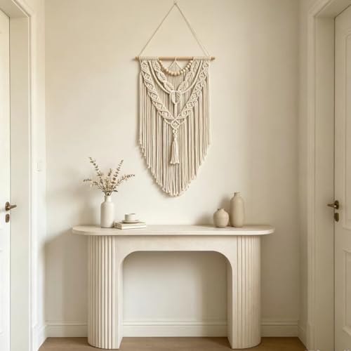 Macrame Wall Hanging Boho Geometric Woven Tapestry Cotton Handmade Bohemian Art Decor with Wood Bead Wall Decor for Bedroom Living Room Apartment Nursery 31.5" L x 17" W (Wood Bead-Y) - color: Wood bead-Y