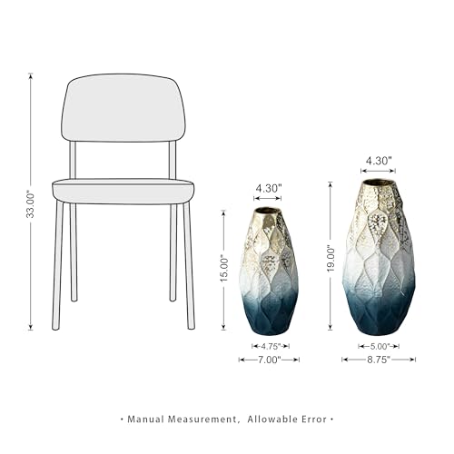 Glitzhome 19/15 Inches Metal Vases, Large Standing Vases Set of 2 for Dried Flowers, Modern Gradient Blue & Gold Floor Metal Decorative Vase for Centerpiece Living Room Ground Corner Home - color: Golden White Blue