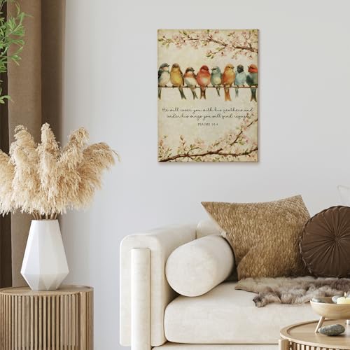 XINCEYWJ Christian Bird Wall Art Decor, Bible Verse Scripture Canvas Art Prints Framed, Floral Bird Religious Pictures Wall Decorations for Home Bedroom Living Room Church, 11x14 Inches - color: christian bird-3