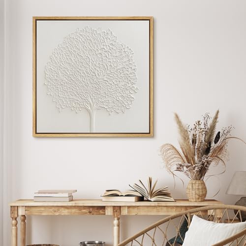 MUDECOR Framed Canvas Print Wall Art White Tree Sculptural Illustrations Modern Art Group Colorful for Living Room, Bedroom, Office - 16"x16" NATURAL - color: B09-2605-M34, size: 16"L x 16"W