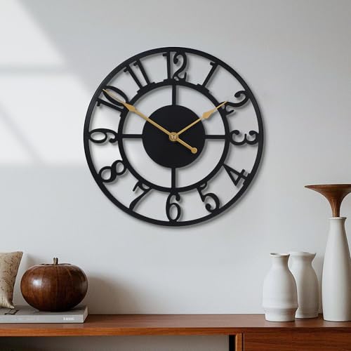 Wall Clock Battery Operated,Silent Non Ticking Modern Rustic Metal Small Clocks for Living Room/Bedroom/Office/Kitchen/Farmhouse Home Decor-10IN(Arabic Number-Black) - size: 10 inch