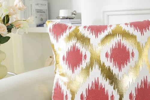 TAOSON Pack of 4 Wine Red & Gold Throw Pillow Covers 18x18 Inch - Luxury Geometric Shell Pattern Cushion Cases with Bronzing Print, Soft Velvet Decorative Pillows for Sofa Living Room Bed - color: Wine Red, size: 18" x 18" (Pack of 4)