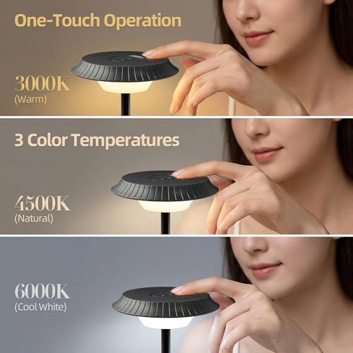 Goodoo Rechargeable Cordless Table Lamp, Touch Control LED Metal Table Light with 3 Color Modes Stepless Dimming, Portable Battery Powered Table Lamps for Outdoor/Patio/Restaurant/Camping (Black) - color: Black