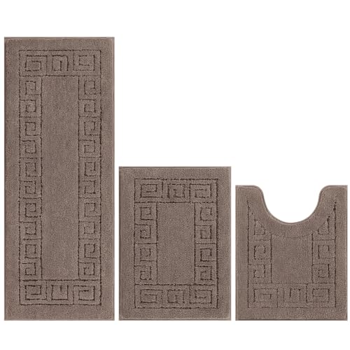 Pauwer Bathroom Rugs Sets 3 Piece, Plush Absorbent Bath Rug, Coffee - color: Coffee