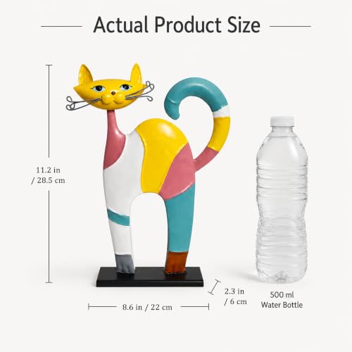 Modern Colorful Metal Cat Sculpture for Shelf Office Desk Home Decor Accent - color: Vibrant Colorful - Playful Cat