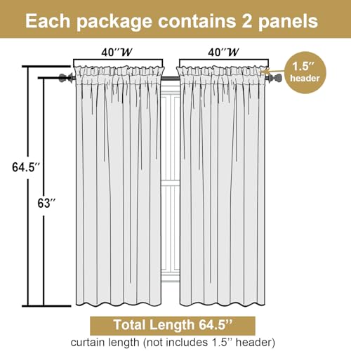 Lecloud White Curtains 63 Inch Length for Bedroom, 2 Panels Set - color: White, size: 40"W x 63"L (Pack of 2)