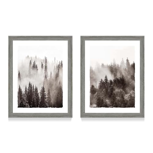 숲 액자 벽 아트 침실: 거실 사무실 흑백 안개 낀 소나무 그림 2피스 40.6x50.8cm 수직 현대 자연 풍경화 삽화 집 산 풍경 프린트 - color: 포레스트, size: 16"x20"x2Pcs