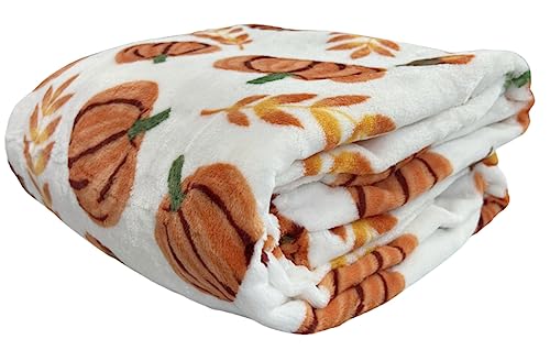 Fall Soft Fleece Throw Blanket, Pumpkin Leaves Wheat, 50" x70 Oversized - color: Fall Harvest