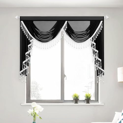 VOGOL Sheer Waterfall Valance with 2 Swags, 59 x 43, 1 Panel, Black - color: Black, size: 59"W x 43"L (Pack of 1)