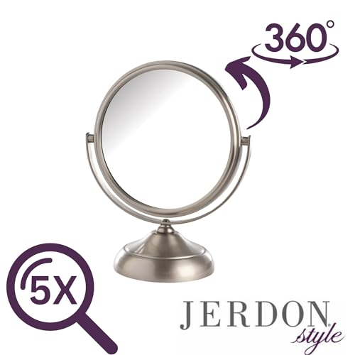 Jerdon 5.5" Tabletop Makeup Mirror - 5X Magnification - Nickel - MC247N - color: Nickel