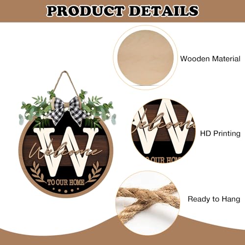Monogram Letter W Front Door Sign, Welcome to Our Home Family Last - color: W