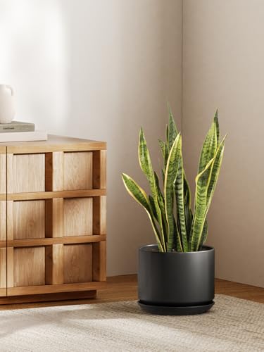 LE TAUCI 10 inch Plant Pot, Ceramic Pots for Plants, Black - color: Black, size: 10"