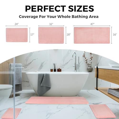 Pink Bathroom Rugs Memory Foam Bath Mat Runner Rug Set of 2 - color: Pink, size: 17 in x 24 in and 16 in x 47 in