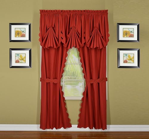 Today's Curtain, Orleans Scallop Curtain, Brick Red 45" Panel Pair and Tieback,4-Piece-Set, 60" W x 45" L, Brick Red - color: Brick Red, size: 60"W x 45"L (Pack of 1)