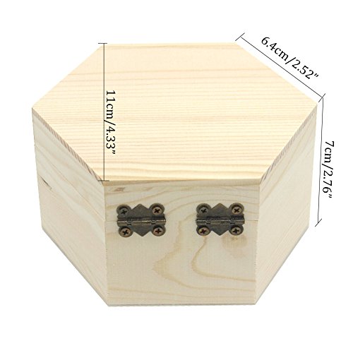 Plain Unfinished Box, Hexagon Unpainted Wooden Jewelry Box DIY Storage Chest Treasure Case (Side Length 2.5" * Height 2.7") - color: Hexagon