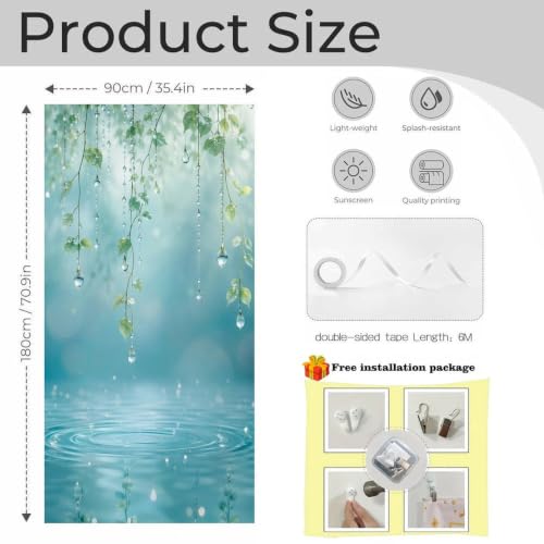 Water Droplets Leaves Reflection Nature Serenity Door Curtain 70 X 35.4 Inch, Privacy Door Cover Decorative Room Divider Curtain Hanging Doorway Window Panel for Bedroom Living Room Bathroom Office Ho - color: Water Droplets Leaves Reflection Nature Seren