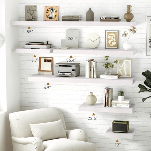 Vivelove 48 Inch White Floating Shelves, 12 Inches Deep Shelves, Set of 2 - color: White, size: 48”wx12”dx1.5”h