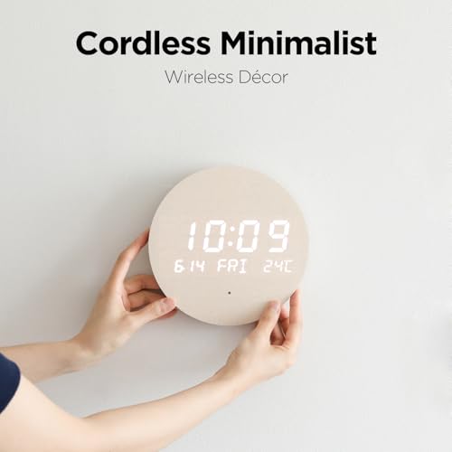 mooas Wood Moon Cordless Mini Digital LED Wall Clock, Date, Temperature - color: Wood Moon (Cordless Mini)