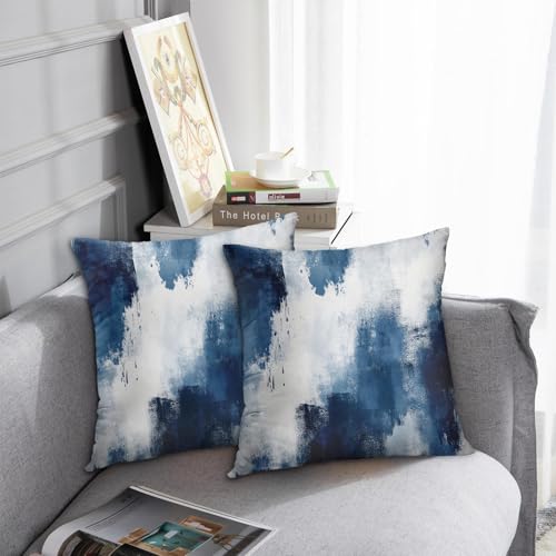 Britimes Throw Pillow Covers Set of 2, 18 x 18 Inch, White Navy Blue - color: Navy Blue, size: 18" x 18" (Pack of 2)